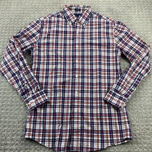 Tommy Hilfiger Shirt Men Size 15 32-33 Slim Fit Blue Red White Plaid Button Down